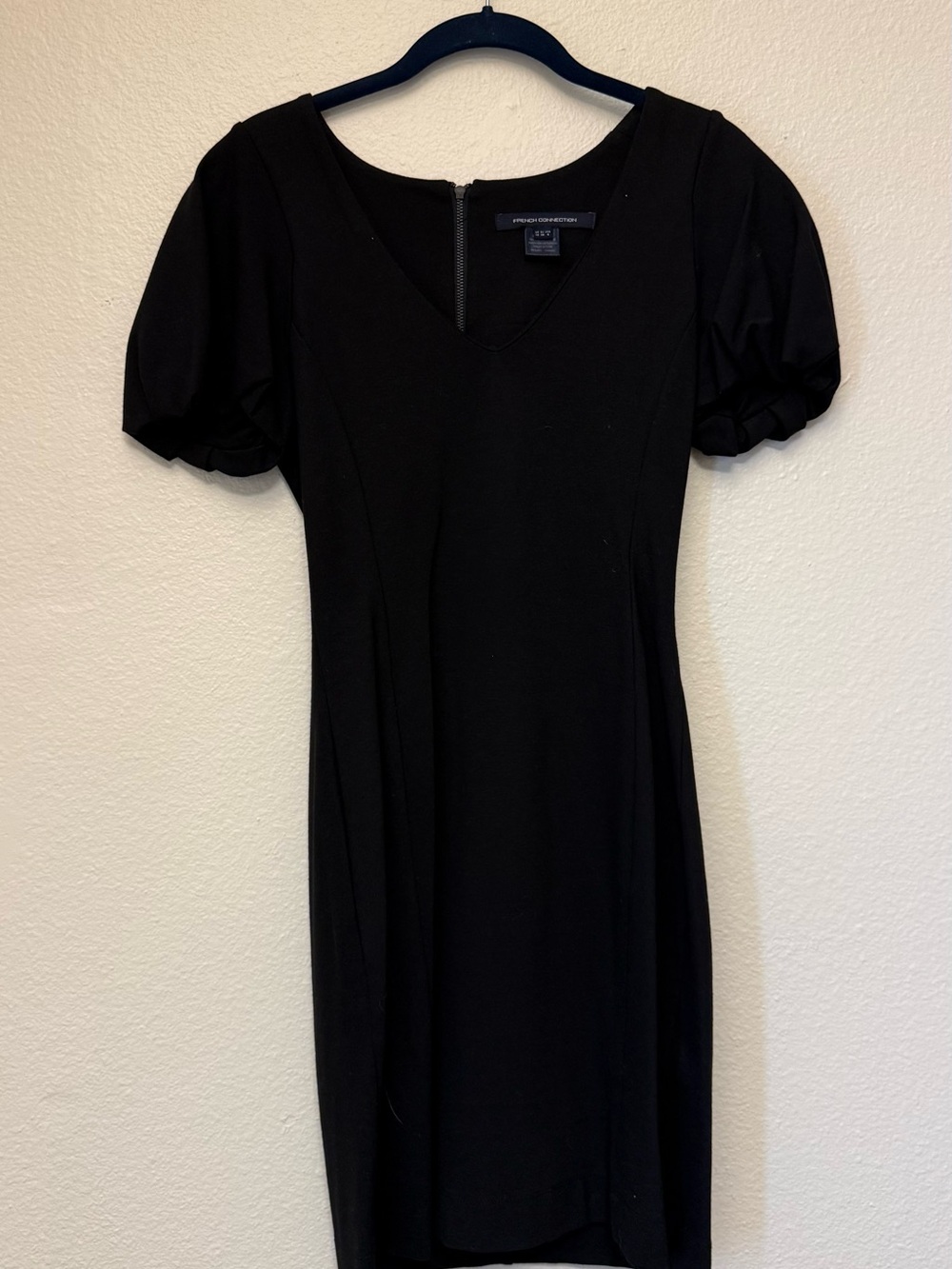 French Connection Black Puff-Sleeve Sheath Dress